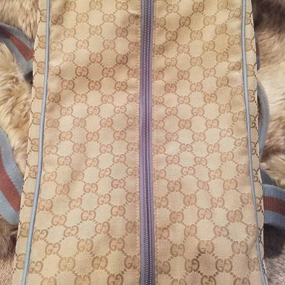 Gucci Monogram Web Carry on Travel Duffle Vintage Canvas w/Blue leather - Picture 7 of 16
